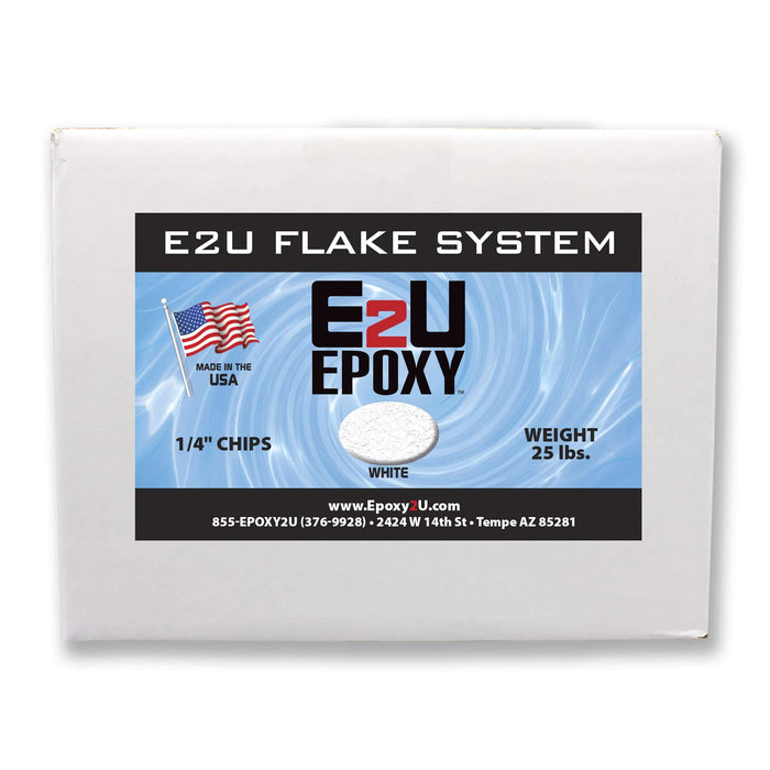 1/4″ White Flake System Chips – clean and crisp textured epoxy finish