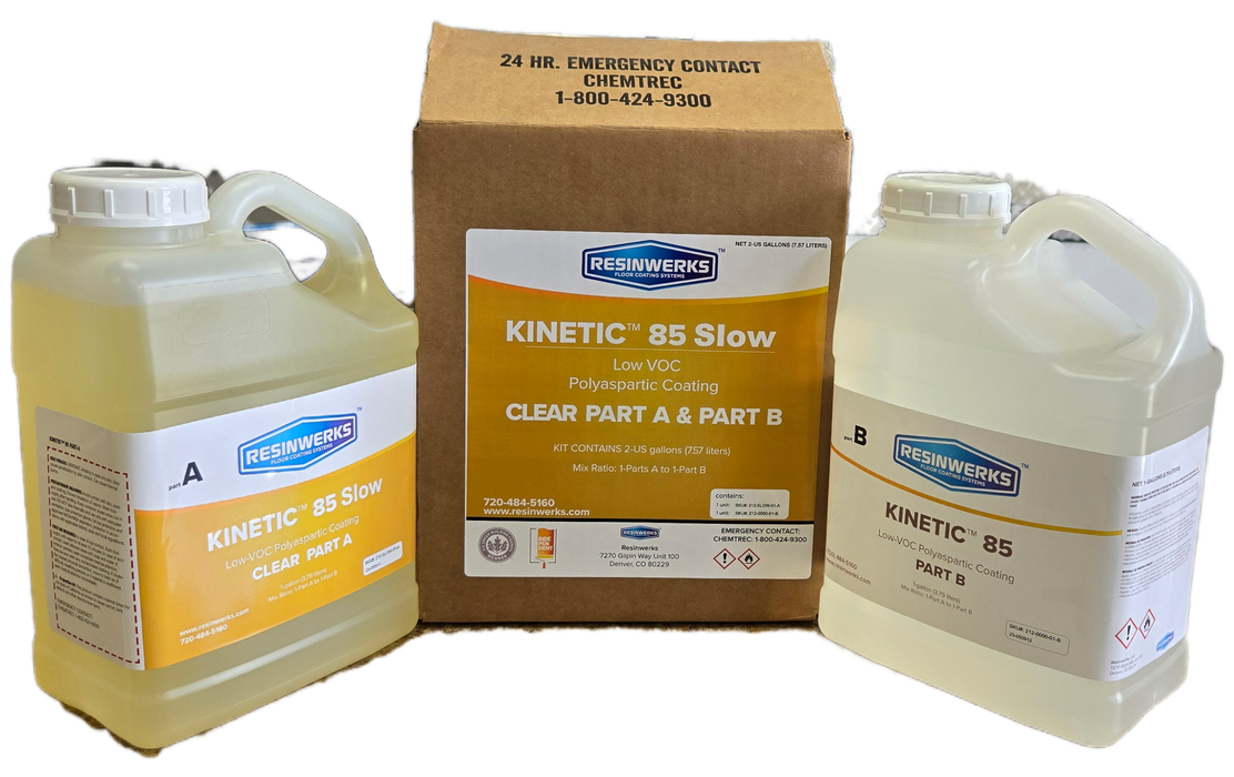 POLYASPARTIC KINETIC 85-SL..2 GAL. KIT CLEAR / SLOW SET..85% SOLIDS POLYASPARTIC..1:1 MIX RATIO